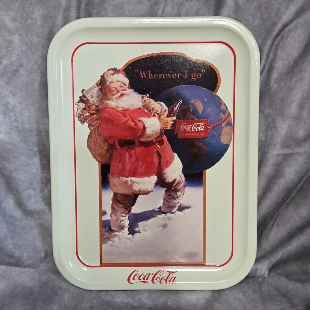 Vintage 1991 Coca Cola "Wherever I Go" Tin Serving Tray - 13.75" x 10.50"